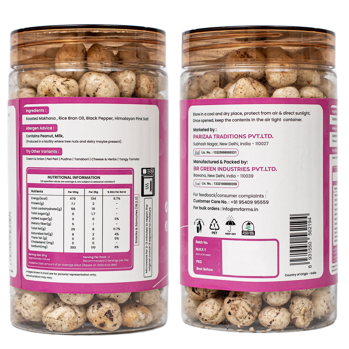 Mr. Farms Himalayan Salt & Pepper Makhana 70g | Roasted Foxnuts | Healthy Snack | Gluten Free | High Fiber | Plant Protein | Low Calorie | No Palm Oil | Crunchy Lotus Seeds