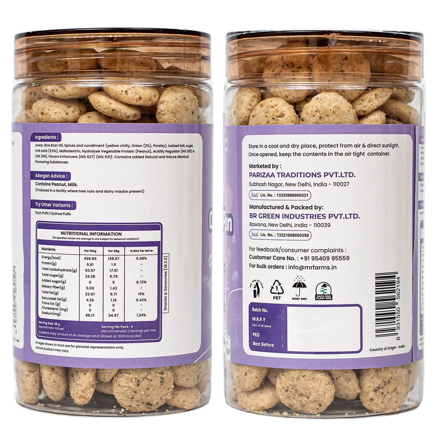 Mr. Farms Jowar Puff Cream & Onion 120g | Healthy Millet Snack | High Fiber | Gluten Free | Plant Protein