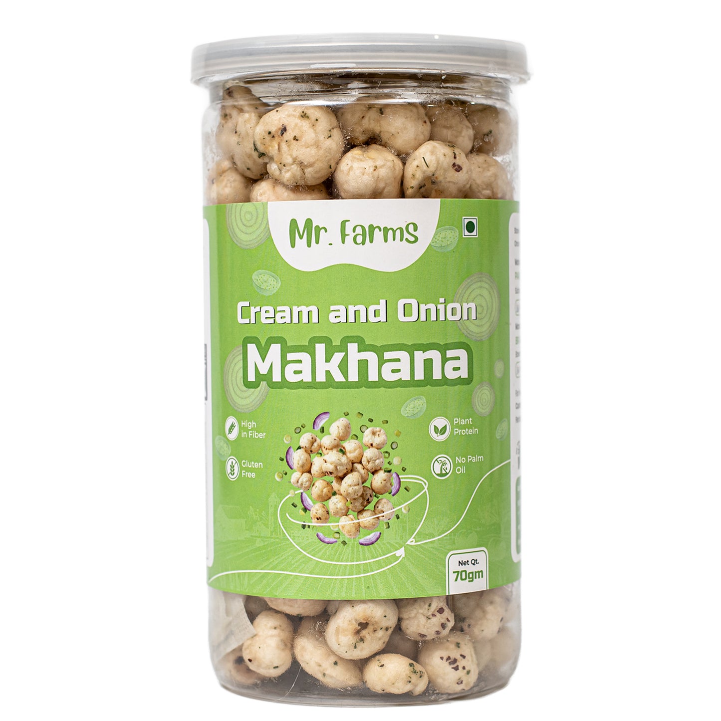 Mr. Farms Cream and Onion Makhana 70g | Healthy Roasted Foxnuts | High Fiber Snack | Gluten Free | No Palm Oil