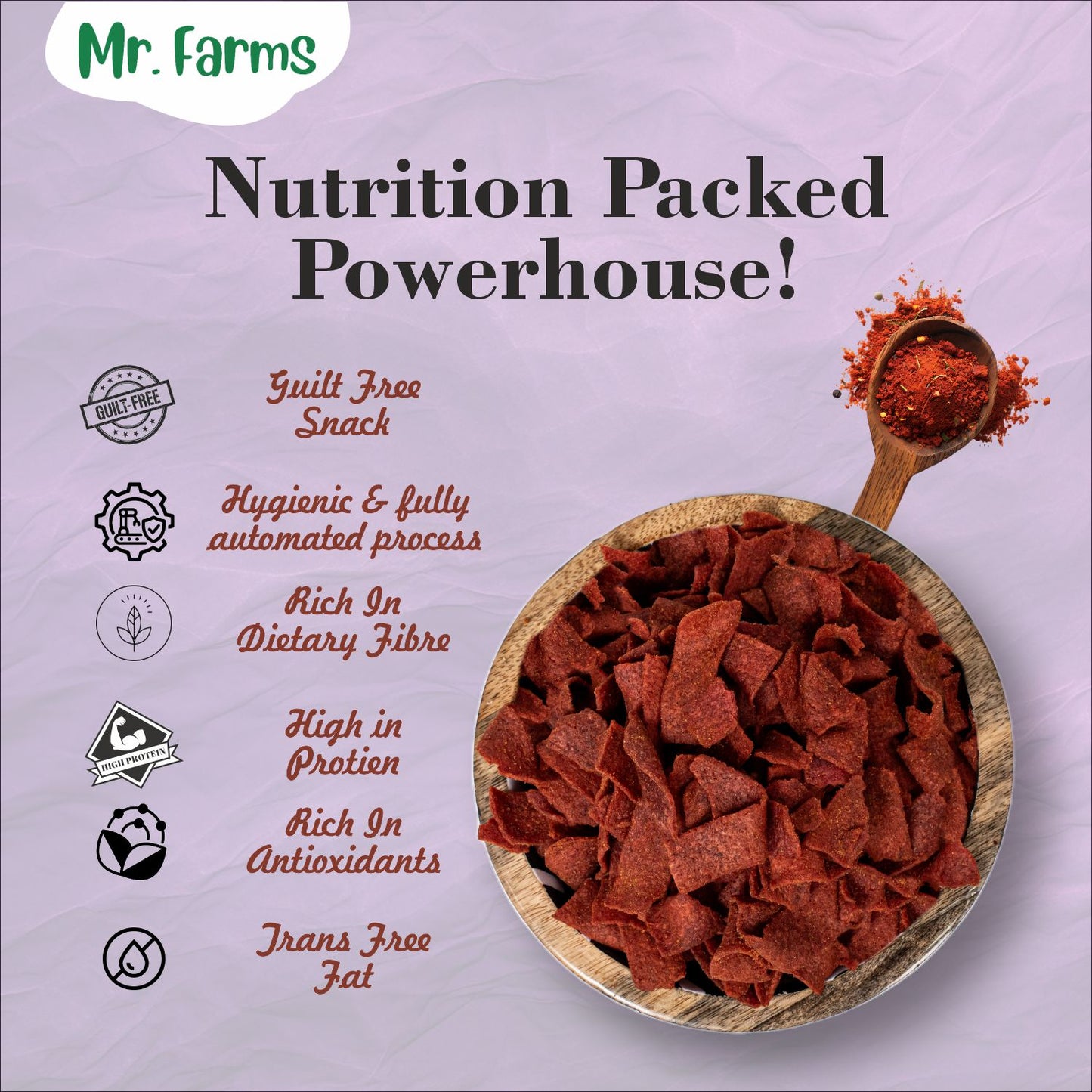 Mr. Farms Magic Masala Beetroot Chips 150g | Healthy Vegetable Snack | Roasted, Not Fried | No Palm Oil