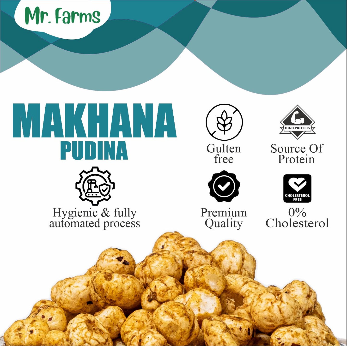 Mr. Farms Pudina Makhana 70g | Roasted Foxnuts with Mint Flavor | Healthy Snack for Kids & Adults | High Fiber | Gluten Free | Vegan Protein | No Palm Oil | Low Calorie Crunchy Snack