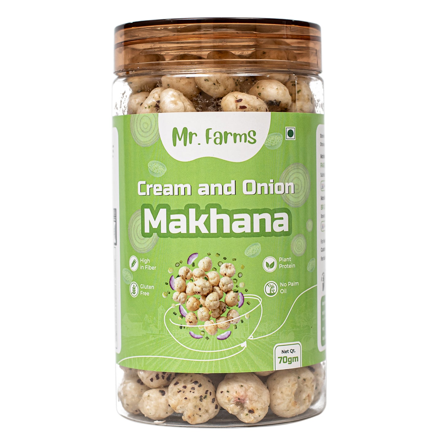 Mr. Farms Cream and Onion Makhana 70g | Healthy Roasted Foxnuts | High Fiber Snack | Gluten Free | No Palm Oil
