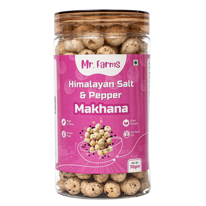 Mr. Farms Himalayan Salt & Pepper Makhana 70g | Roasted Foxnuts | Healthy Snack | Gluten Free | High Fiber | Plant Protein | Low Calorie | No Palm Oil | Crunchy Lotus Seeds