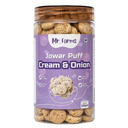 Mr. Farms Jowar Puff Cream & Onion 120g | Healthy Millet Snack | High Fiber | Gluten Free | Plant Protein