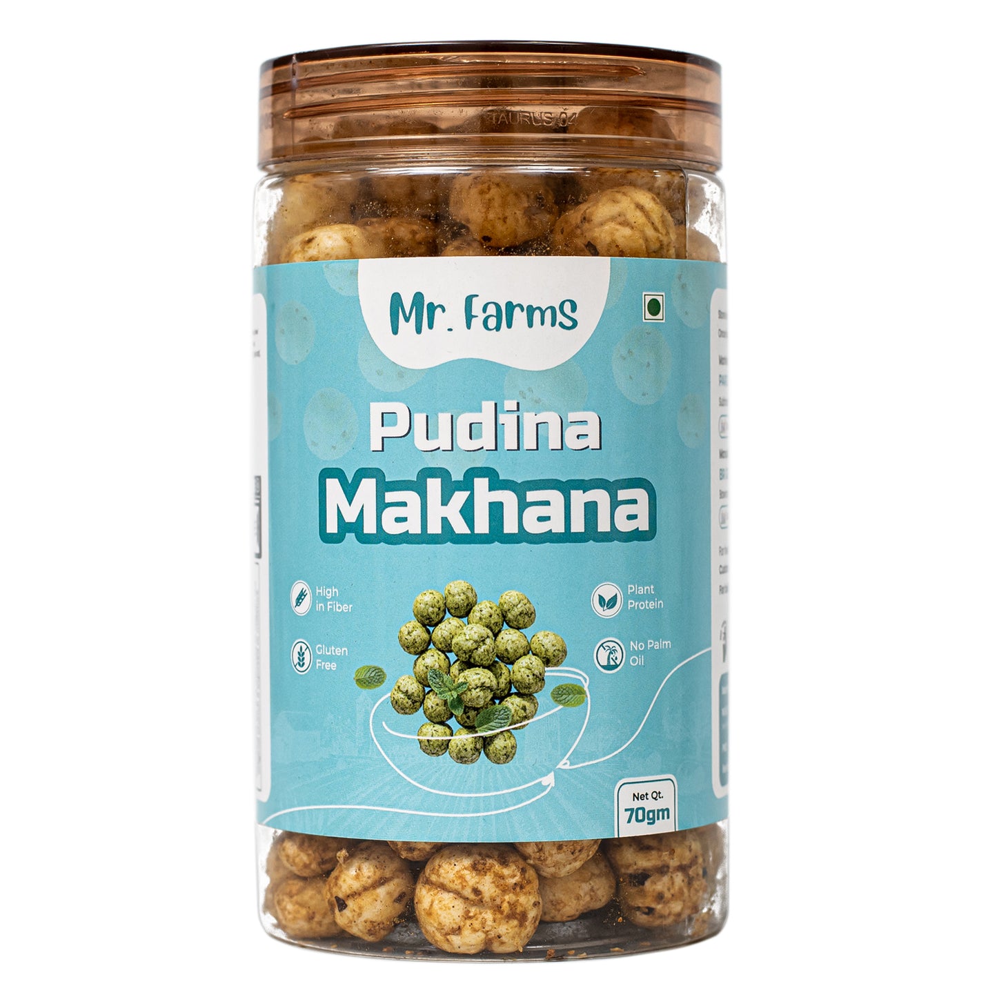 Mr. Farms Pudina Makhana 70g | Roasted Foxnuts with Mint Flavor | Healthy Snack for Kids & Adults | High Fiber | Gluten Free | Vegan Protein | No Palm Oil | Low Calorie Crunchy Snack