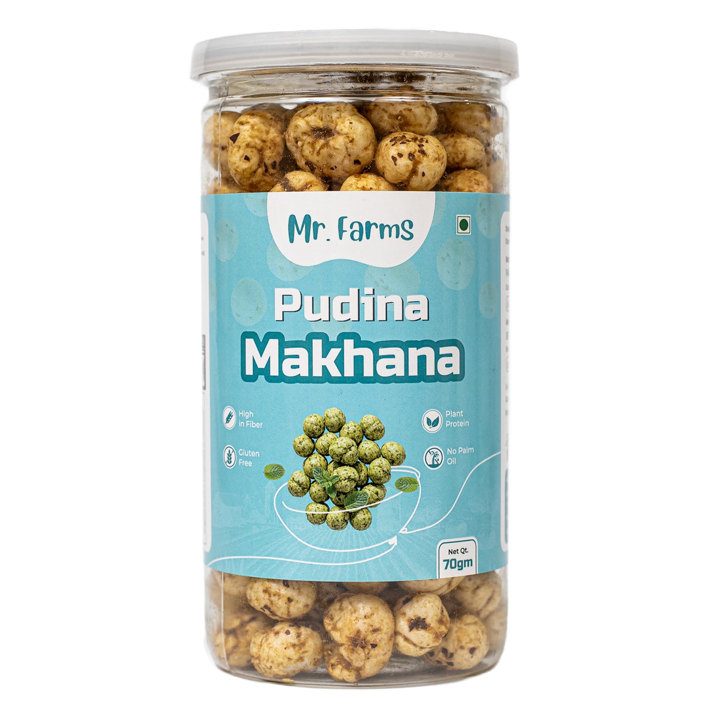 Mr. Farms Pudina Makhana 70g | Roasted Foxnuts with Mint Flavor | Healthy Snack for Kids & Adults | High Fiber | Gluten Free | Vegan Protein | No Palm Oil | Low Calorie Crunchy Snack