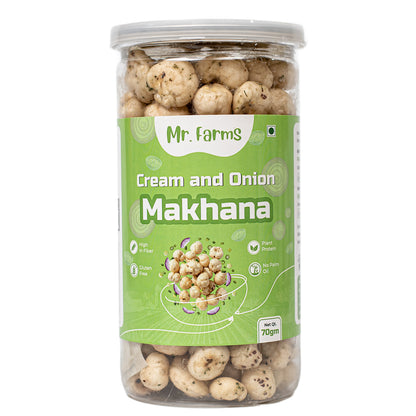 Mr. Farms Cream and Onion Makhana 70g | Healthy Roasted Foxnuts | High Fiber Snack | Gluten Free | No Palm Oil
