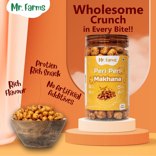 Mr Farms Peri Peri Makhana | Spicy Roasted Fox Nuts | Healthy Crunchy Snack | Gluten Free & Protein Rich | Perfect Tea Time & Travel Snack