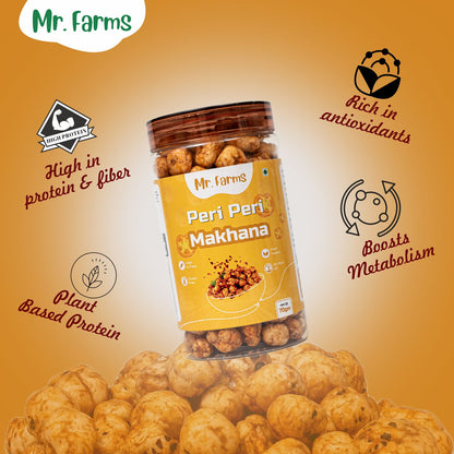 Mr Farms Peri Peri Makhana | Spicy Roasted Fox Nuts | Healthy Crunchy Snack | Gluten Free & Protein Rich | Perfect Tea Time & Travel Snack