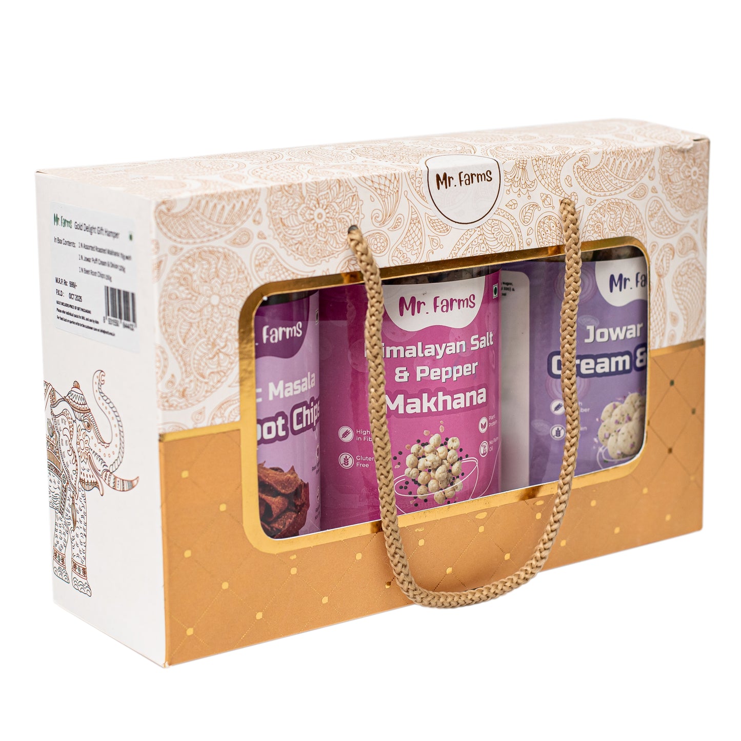 Mr. Farms Combo Pack of 3 – Beetroot Chips, Himalayan Salt & Pepper Makhana, and Cream & Onion Jowar Puffs