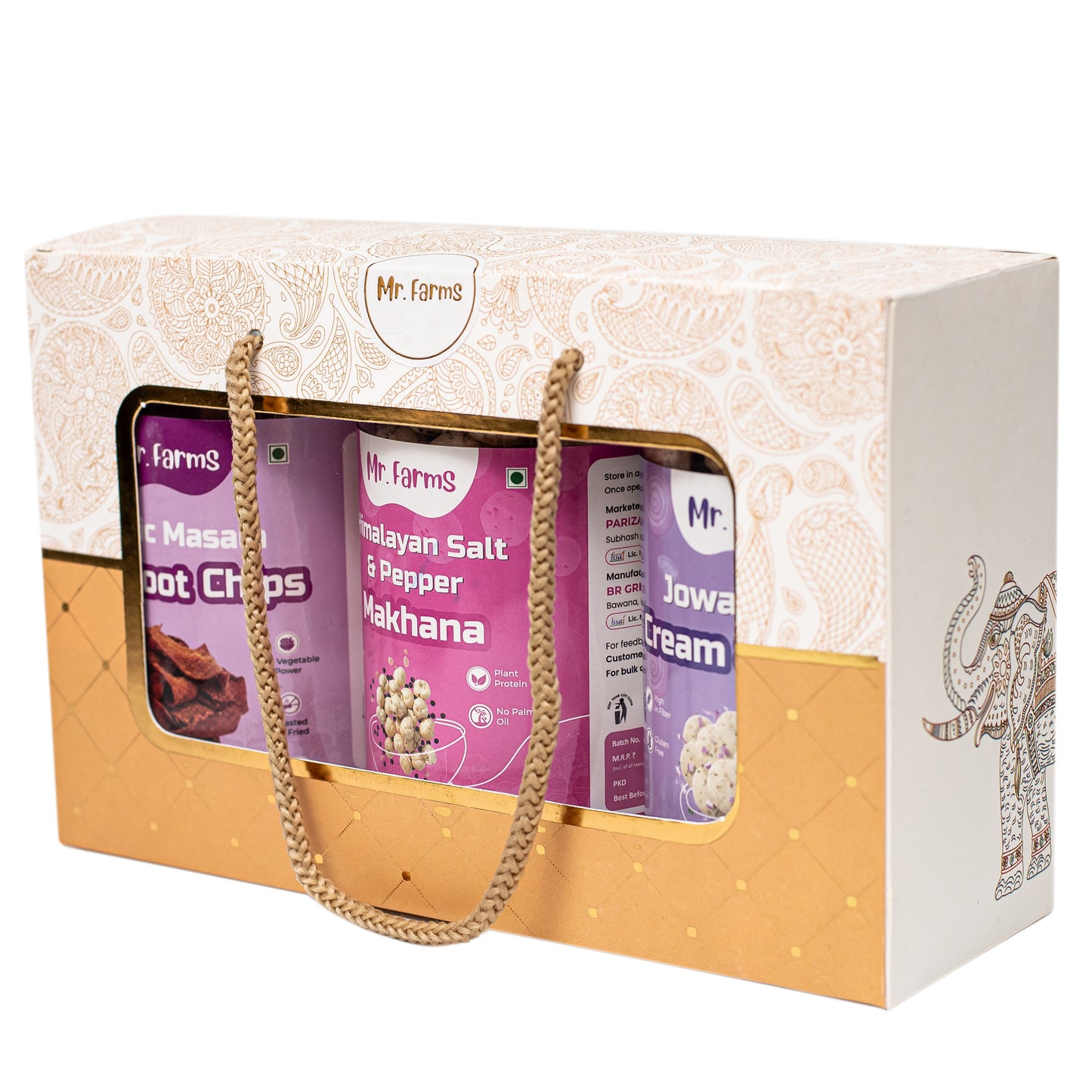 Mr. Farms Combo Pack of 3 – Beetroot Chips, Himalayan Salt & Pepper Makhana, and Cream & Onion Jowar Puffs