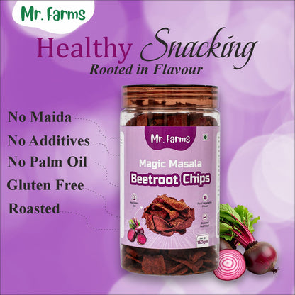 Mr. Farms Magic Masala Beetroot Chips 150g | Healthy Vegetable Snack | Roasted, Not Fried | No Palm Oil