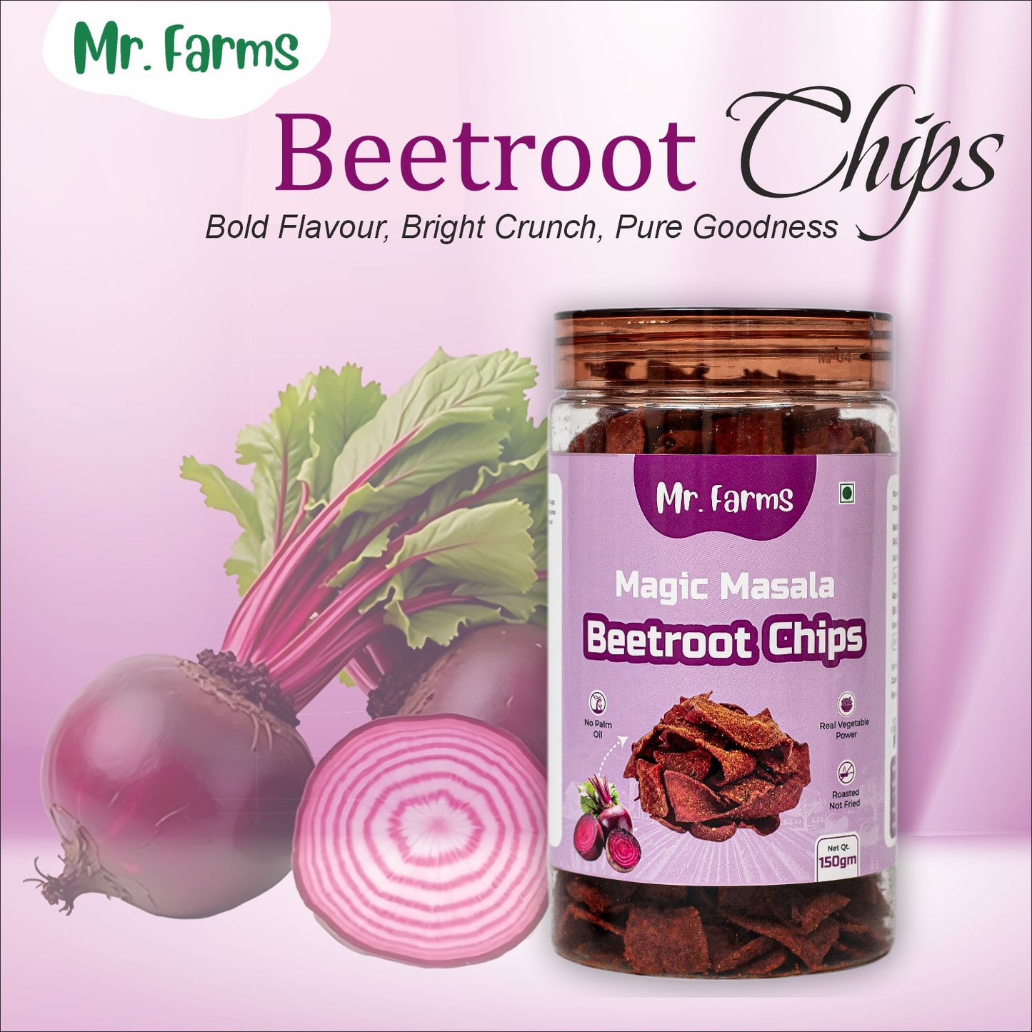 Mr. Farms Magic Masala Beetroot Chips 150g | Healthy Vegetable Snack | Roasted, Not Fried | No Palm Oil