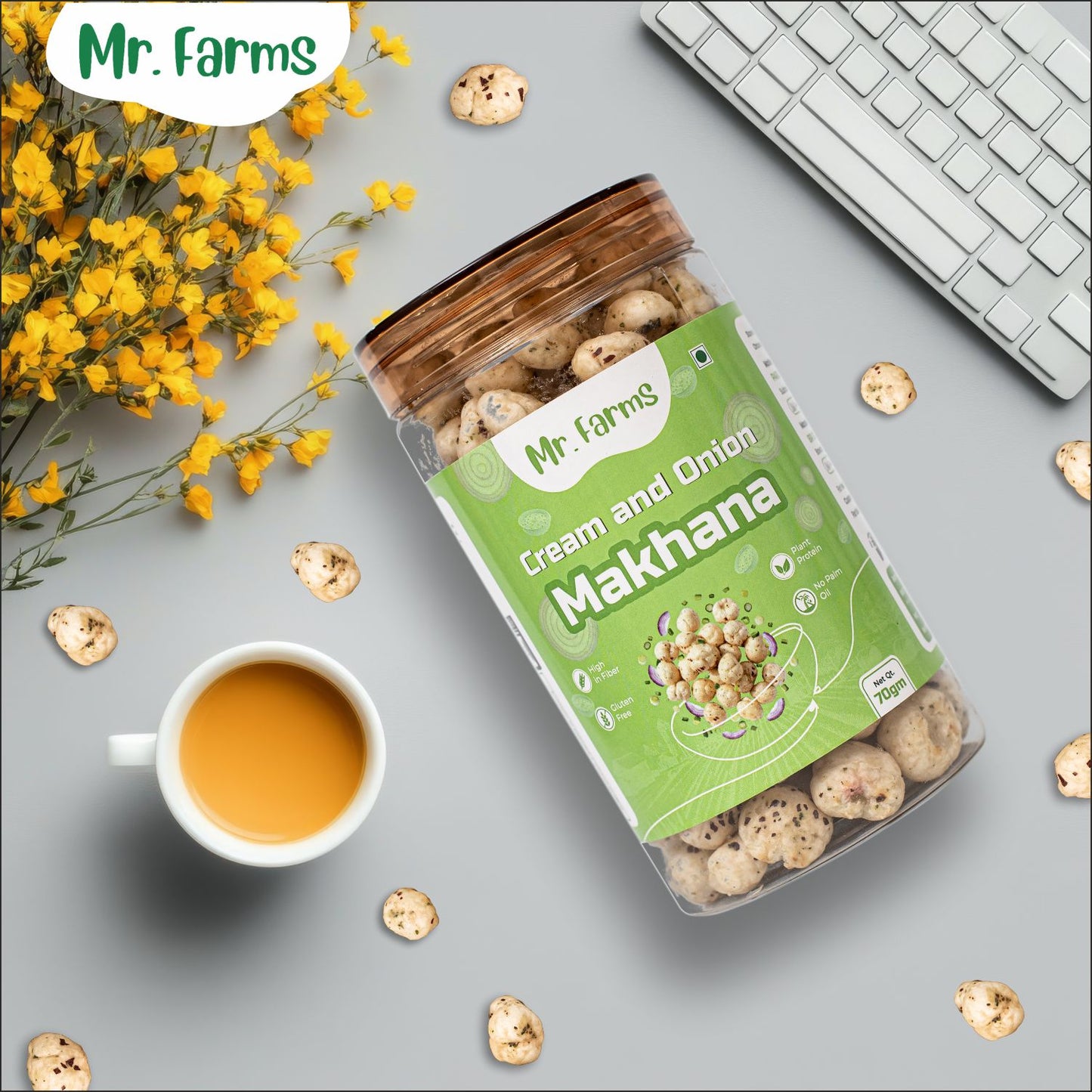 Mr. Farms Cream and Onion Makhana 70g | Healthy Roasted Foxnuts | High Fiber Snack | Gluten Free | No Palm Oil