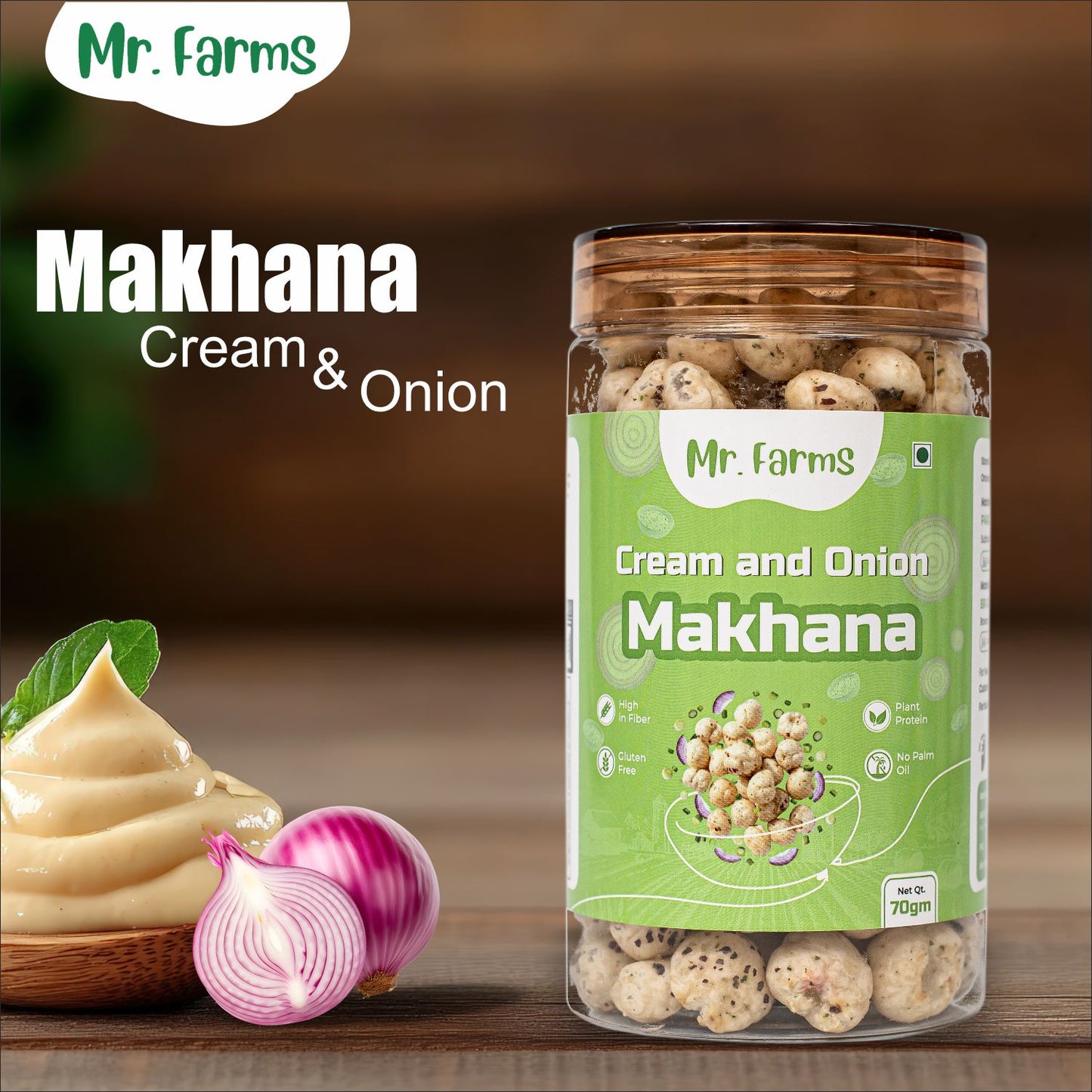 Mr. Farms Cream and Onion Makhana 70g | Healthy Roasted Foxnuts | High Fiber Snack | Gluten Free | No Palm Oil