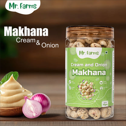 Mr. Farms Cream and Onion Makhana 70g | Healthy Roasted Foxnuts | High Fiber Snack | Gluten Free | No Palm Oil