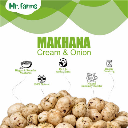 Mr. Farms Cream and Onion Makhana 70g | Healthy Roasted Foxnuts | High Fiber Snack | Gluten Free | No Palm Oil