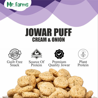 Mr. Farms Jowar Puff Cream & Onion 120g | Healthy Millet Snack | High Fiber | Gluten Free | Plant Protein