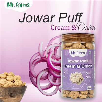 Mr. Farms Jowar Puff Cream & Onion 120g | Healthy Millet Snack | High Fiber | Gluten Free | Plant Protein